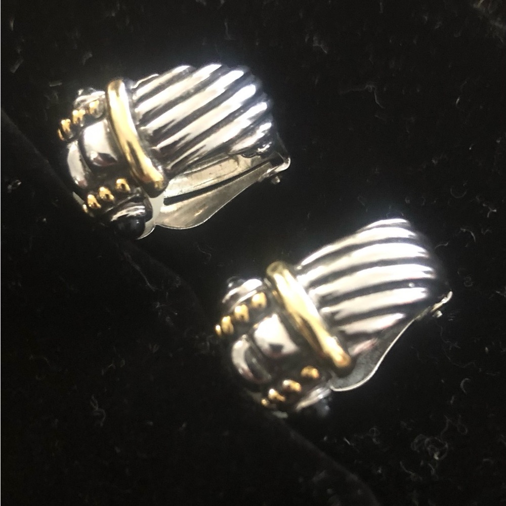 LAGOS Beautiful Sterling Silver 18K Yellow Gold Fluted Shrimp Earrings